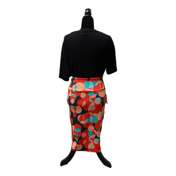 Lula Roe Cassie Pencil Skirt with Orange and Blue Circles, XS, NWT - Picture 2 of 5